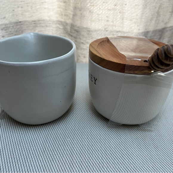 Hearth & Hand Honey Pot with Wood Lid & Dipper & Creamer Set - Picture 3 of 7